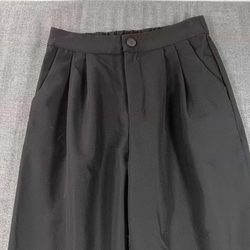 Tapered Dress Pants Womens Small Black Pleated Crepe Elastic Waist‎ Button Hem